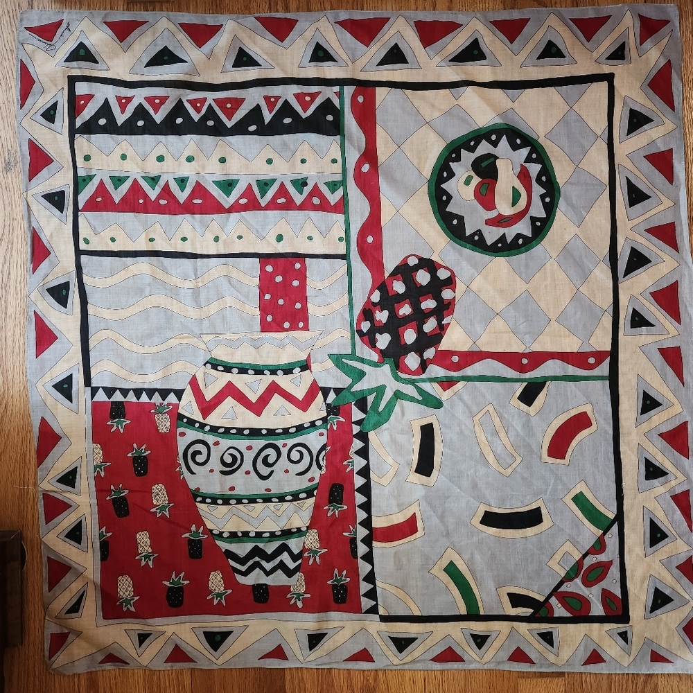 Ginnie Johansen VTG 1980s Calypso Pineapple Cotton Scarf Rare